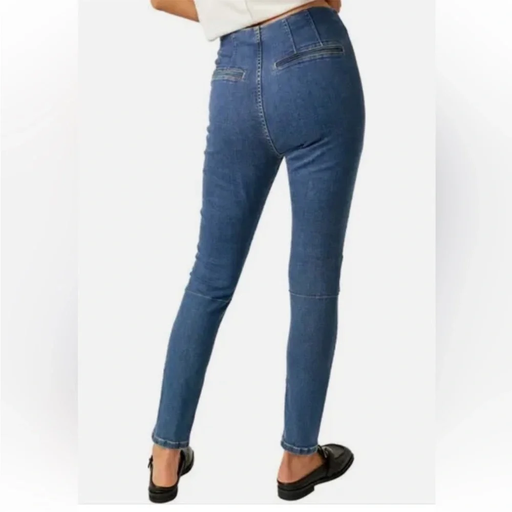 NWT Free People We The Free Bella Moto Skinny Jeans Prophecy Blue Size 25‎